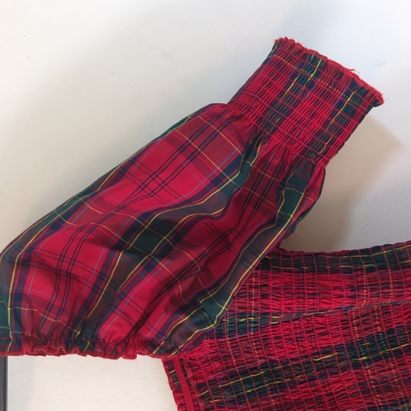 Nicole Miller Red Smocked Tartan Plaid Puff Sleeve Dress S - Picture 11 of 16